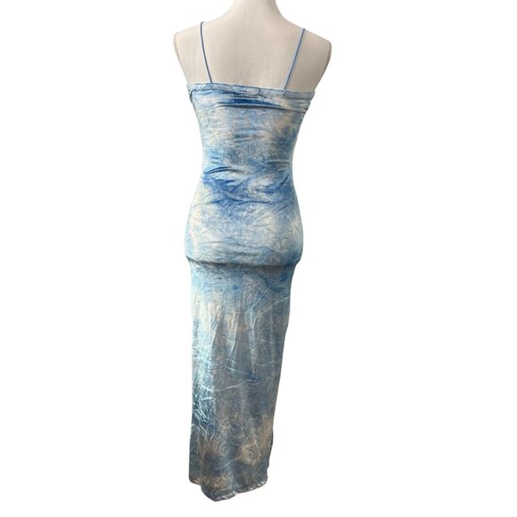 Derek Heart Tie-Dye Spaghetti Strap Maxi Dress Blue & White Side Slit Size S - Picture 3 of 9